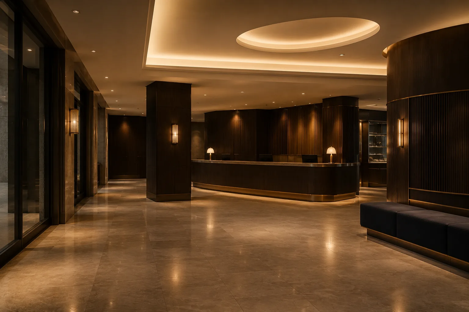 An original editorial image envisioning a refined lobby for a future in-person cinema program
